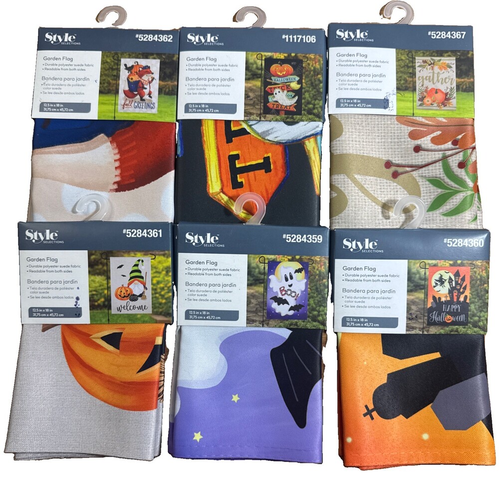 Lot of 6 Style Selections Halloween Fall Garden Flags 12.5x18 Pumpkin Ghost NEW